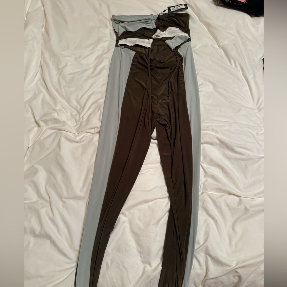 Sage green jumpsuit from pretty little thing.